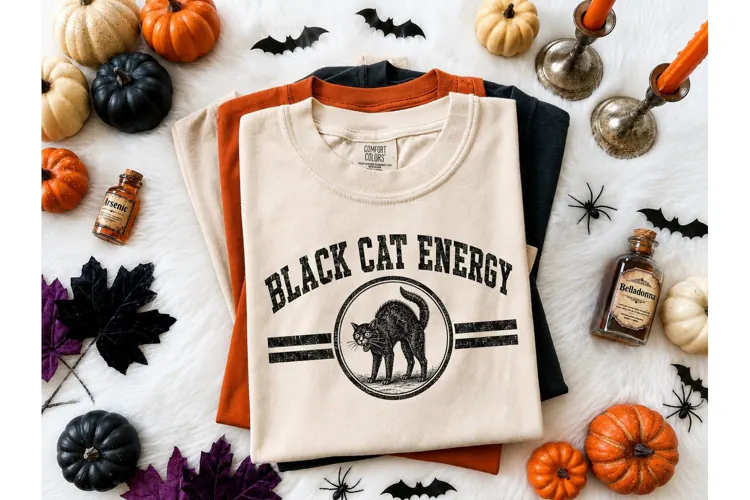 Black Cat Energy Halloween PNG Tee