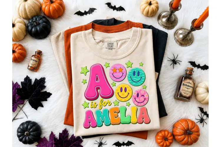 A is for Amelia Smiley Face PNG Shirt