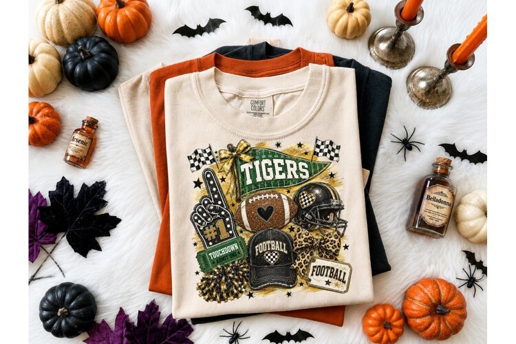 Tigers Football PNG Sublimation Tee Desi example image 1