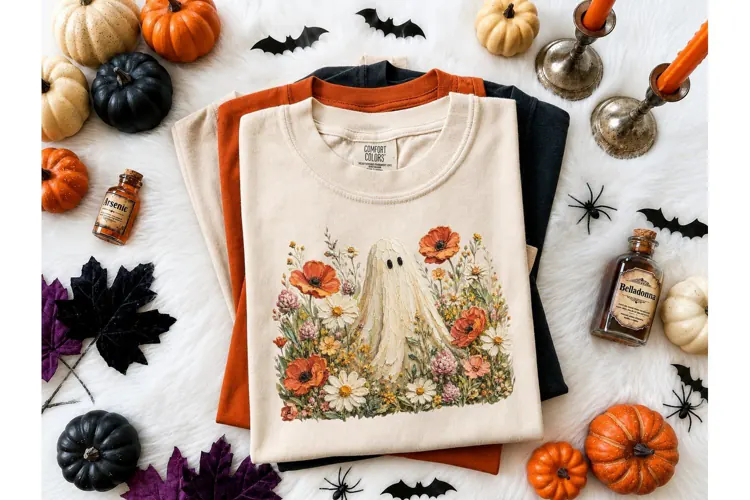 Floral Ghost Halloween PNG Shirt Design