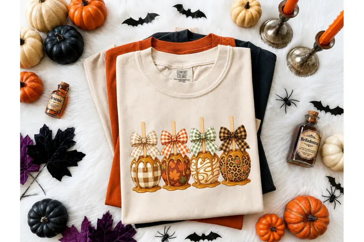 Fall Caramel Apple Coquette PNG Tee