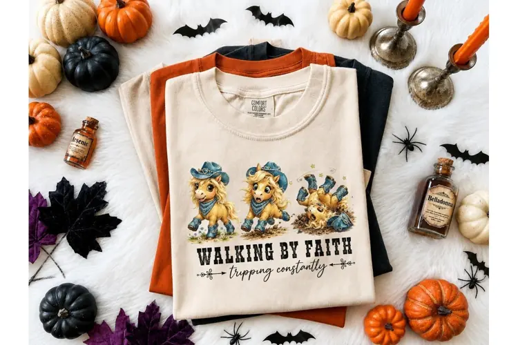Walking By Faith Funny Horse PNG Tee-Walking By Faith Funny