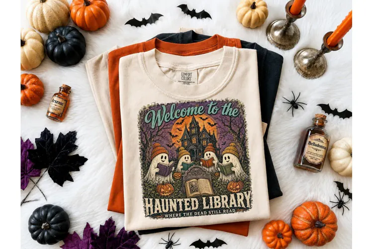 Haunted Library Ghost Halloween PNG Tee-Haunted Library Ghos