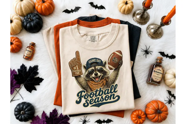 Football Season Raccoon PNG Tee Design-Football Season Racco