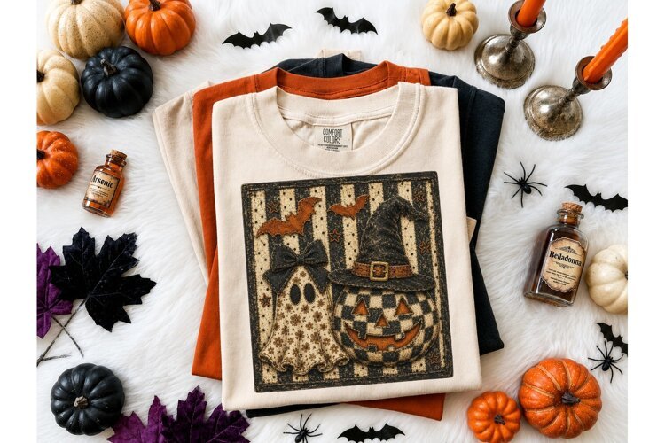 Vintage Halloween Ghost Pumpkin PNG Tee example image 1