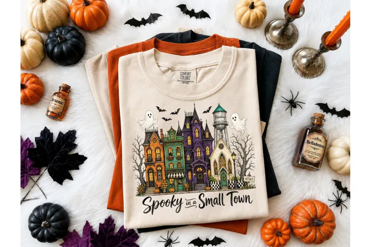 Spooky Small Town Halloween PNG Tee