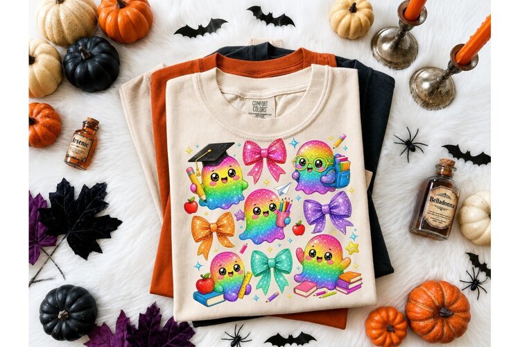 Rainbow Ghost Back to School PNG Tee example image 1