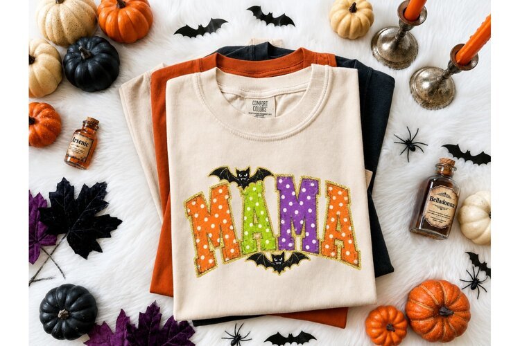 Halloween Mama Bat Polka Dot PNG Tee example image 1