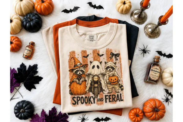 Spooky Feral Raccoon Halloween PNG Tee