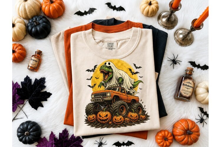Ghost Dino Monster Truck Halloween PNG example image 1