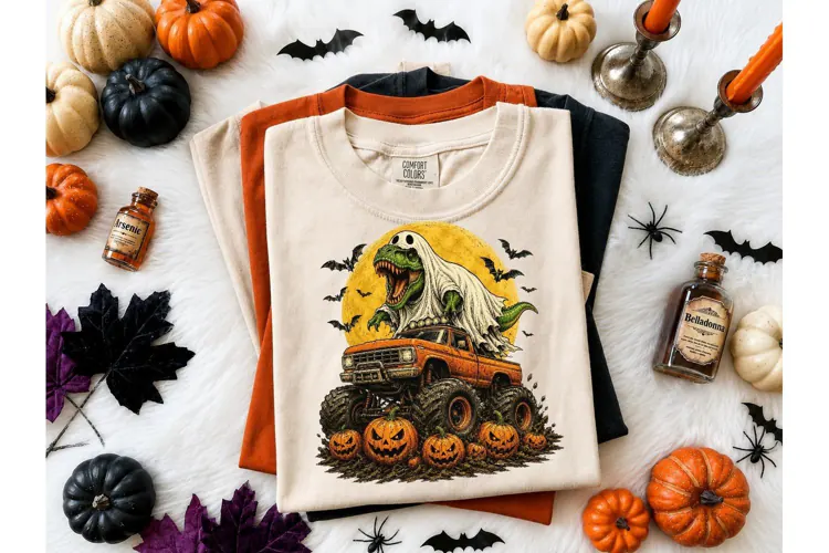 Ghost Dino Monster Truck Halloween PNG
