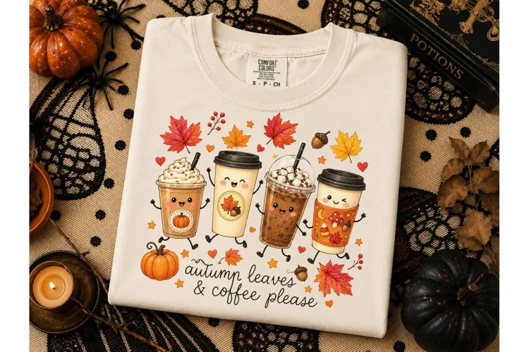 Autumn Leaves Coffee Please PNG Tee