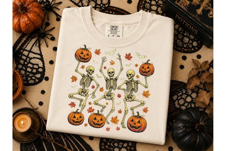 Dancing Skeletons Halloween PNG Tee-Dancing Skeletons Hallow example image 1