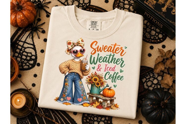 Sweater Weather Iced Coffee Duck PNG example image 1