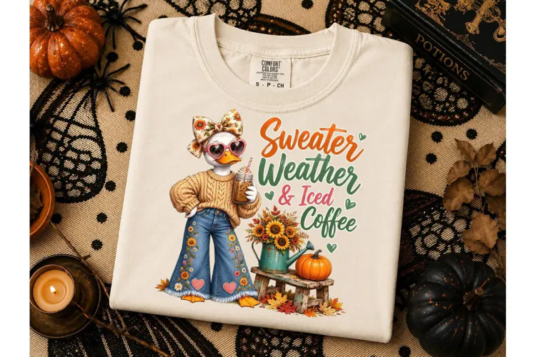 Sweater Weather Iced Coffee Duck PNG