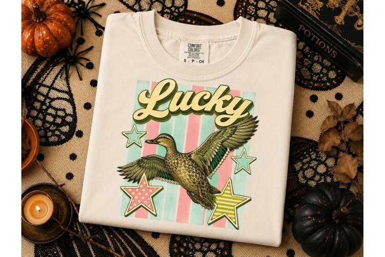 Lucky Duck Retro Vintage PNG Tee Design example image 1