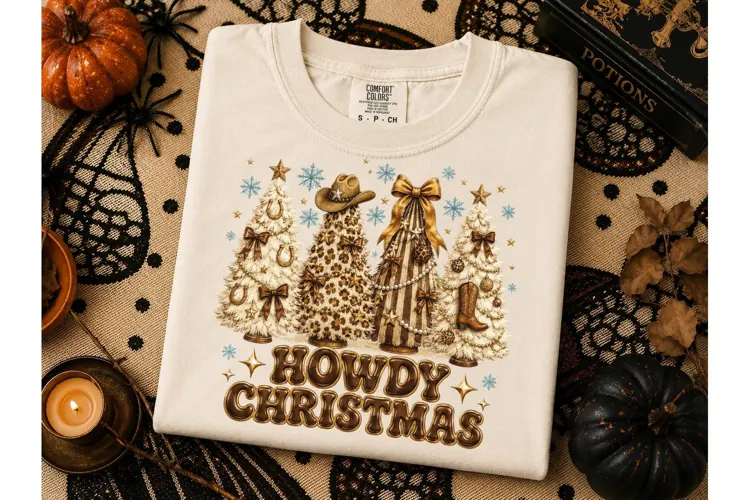 Howdy Christmas Western Trees PNG Tee-Howdy Christmas Wester