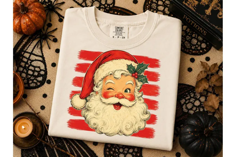 Retro Winking Santa PNG Christmas Tee