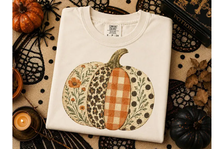 Patchwork Pumpkin Fall PNG Sublimation T