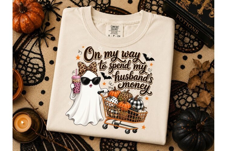 Halloween Ghost Shopping PNG Tee Design example image 1