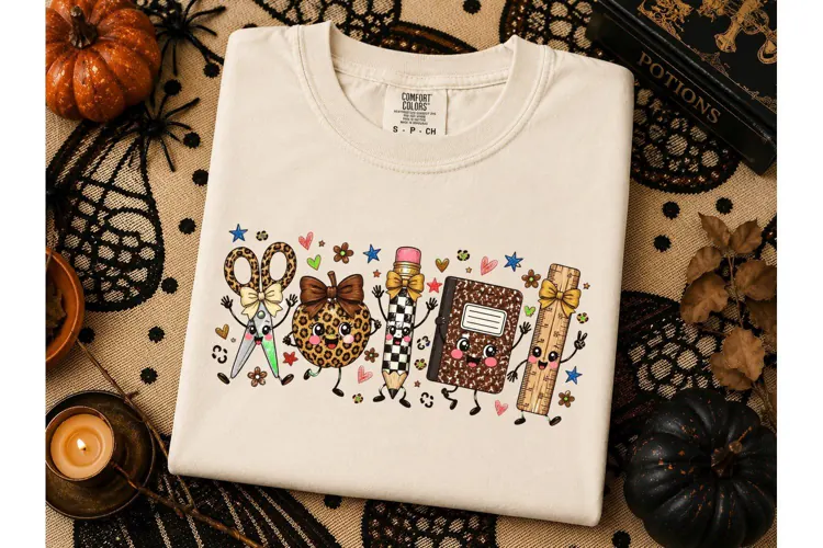 Cute School Supplies PNG Teacher Tee