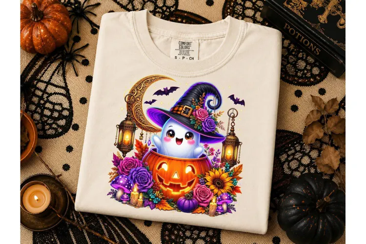 Cute Ghost Witch Pumpkin Halloween PNG