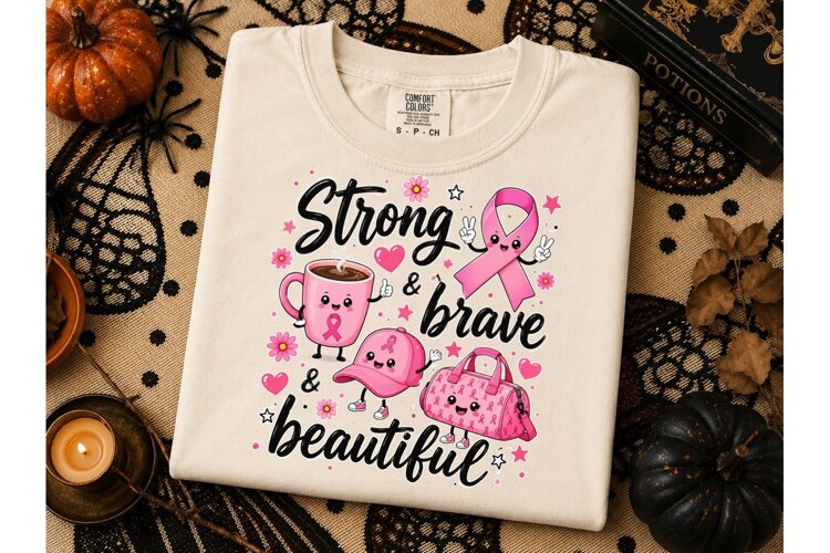 Strong Brave Beautiful PNG Breast Cancer example image 1