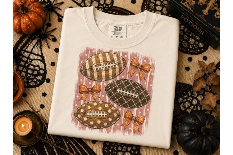 Halloween Football Coquette PNG Tee example image 1