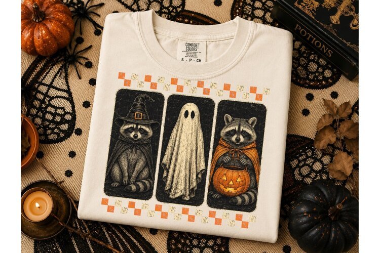 Halloween Raccoon Ghost PNG Tee Design example image 1