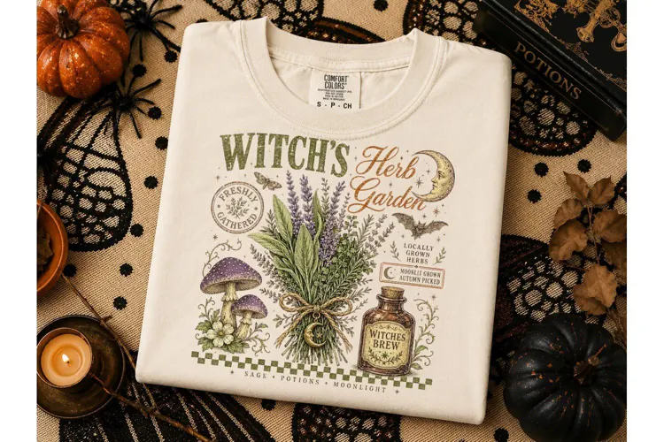 Witch's Herb Garden Halloween PNG Tee