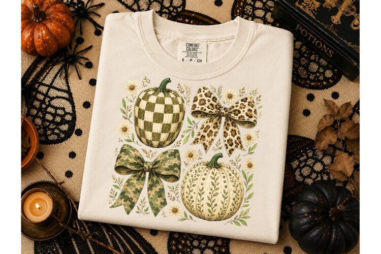 Fall Pumpkin Bow PNG Sublimation Tee example image 1