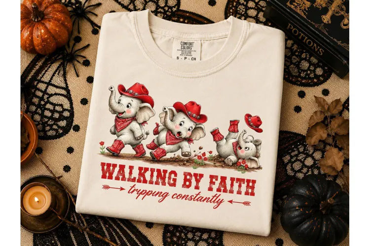 Walking By Faith Elephant PNG Tee