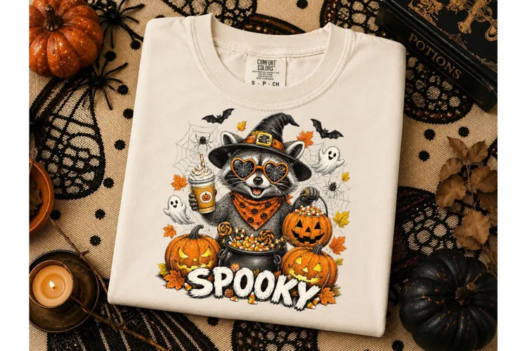 Spooky Raccoon Halloween PNG Tee Design