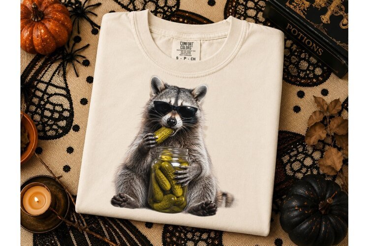 Raccoon Pickle Jar Halloween PNG Tee example image 1
