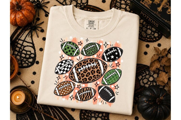 Football Pattern PNG Fall Tee Design example image 1