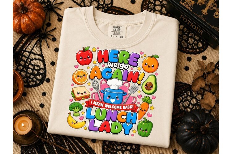 Lunch Lady Here We Go Again PNG Tee example image 1