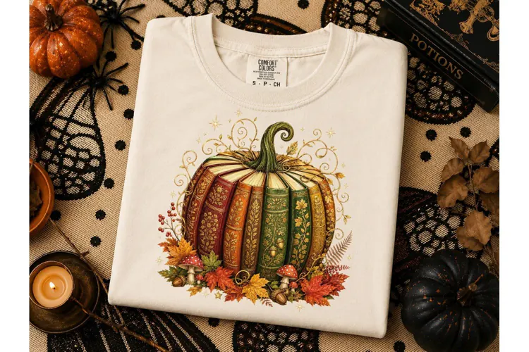 Book Pumpkin Fall PNG Sublimation Tee