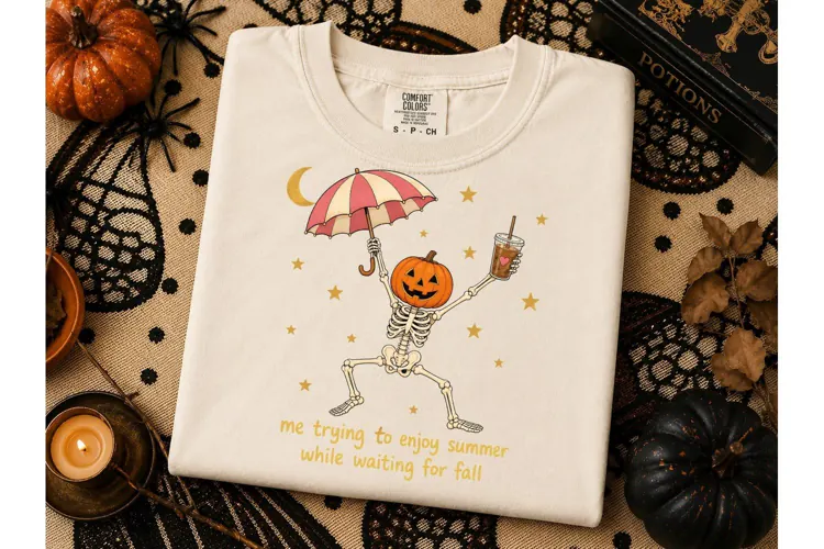Skeleton Pumpkin Summer Fall PNG Tee