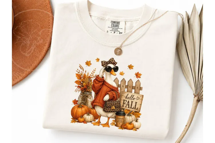 Hello Fall Fancy Duck PNG Shirt Design