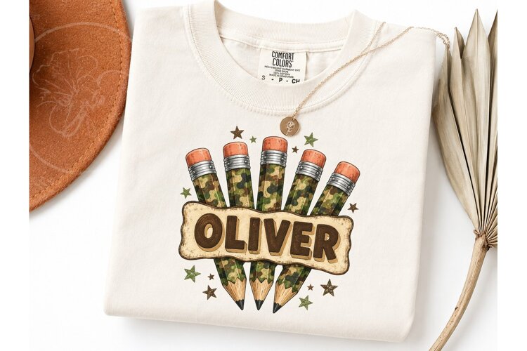 Camo Pencils Custom Name PNG Tee Design example image 1