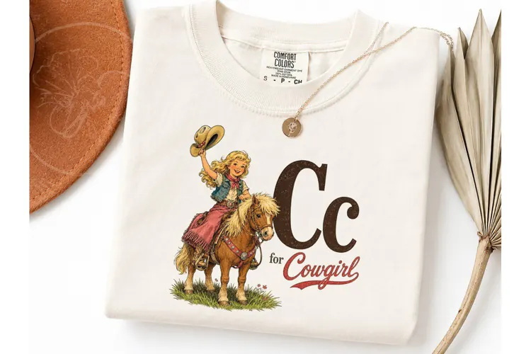 C is for Cowgirl Vintage PNG Tee Design
