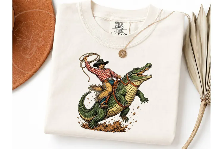 Cowboy Riding Alligator PNG Tee Design