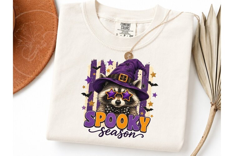 Spooky Season Raccoon Witch PNG Tee example image 1
