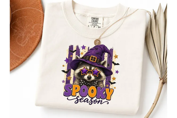 Spooky Season Raccoon Witch PNG Tee