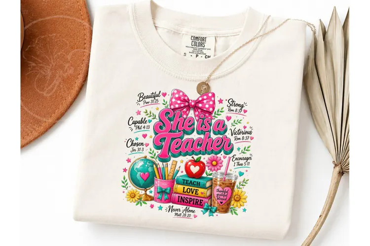 She Is A Teacher PNG Christian Tee
