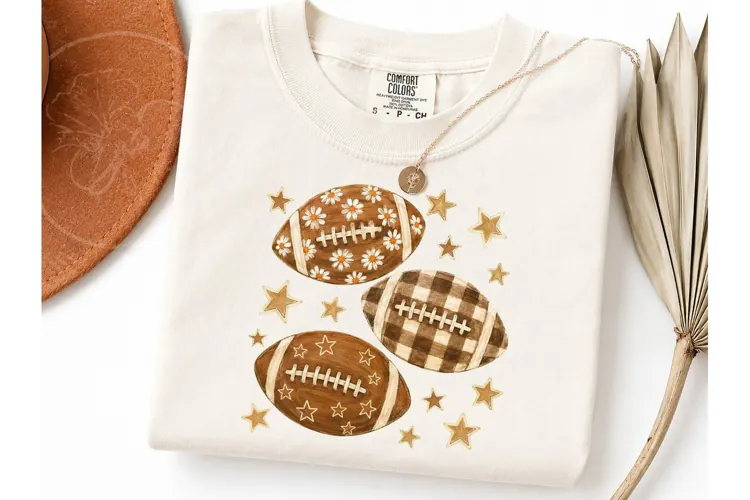 Fall Football Floral Stars PNG Shirt Des-Fall Football Flora