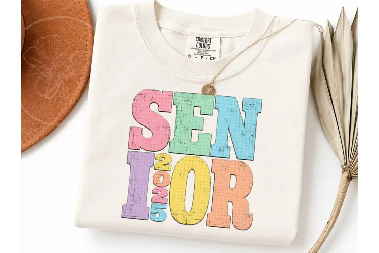 Senior 2025 Retro Colorful PNG Tee Desig