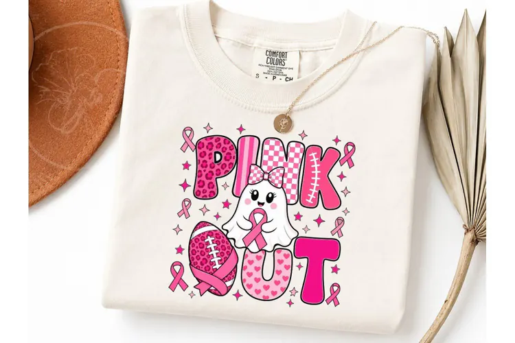 Pink Out Ghost Football PNG Tee Design