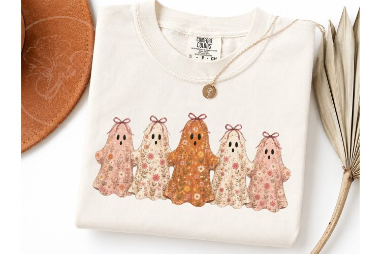 Floral Ghost Coquette Halloween PNG Tee example image 1