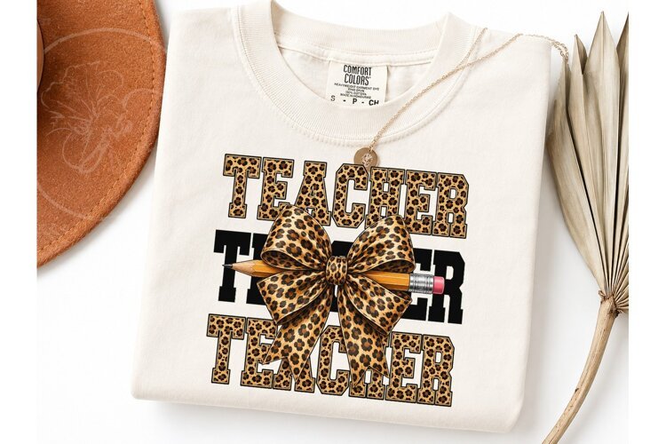 Leopard Teacher PNG Sublimation Tee Desi example image 1